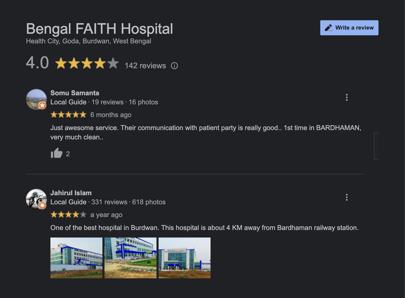 bengal faith hospital google reviews